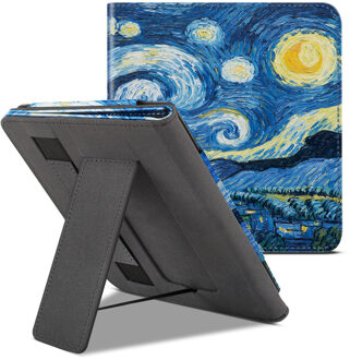 Lunso Kobo Sage hoes (8 inch) - Luxe Stand sleepcover - Van Gogh Sterrennacht Blauw, Geel, Meerdere kleuren