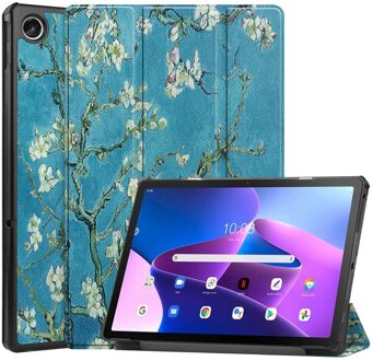 Lunso Lenovo Tab M10 Plus Gen 3 (3e generatie) - Tri-Fold Bookcase hoes - Van Gogh Amandelbloesem Blauw, Wit, Groen, Bruin