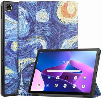 Lunso Lenovo Tab M10 Plus Gen 3 (3e generatie) - Tri-Fold Bookcase hoes - Van Gogh Sterrennacht Blauw, Wit, Geel
