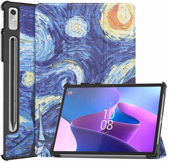 Lunso Lenovo Tab P11 Pro Gen 2 (2e generatie) - Tri-Fold Bookcase hoes - Van Gogh Sterrennacht Blauw, Wit, Geel