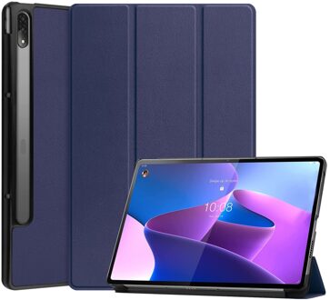 Lunso Lenovo Tab P12 Pro - Tri-Fold Bookcase hoes - Donkerblauw