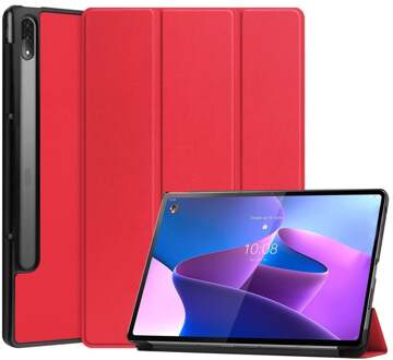 Lunso Lenovo Tab P12 Pro - Tri-Fold Bookcase hoes - Rood