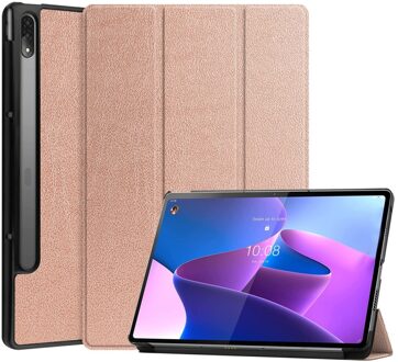 Lunso Lenovo Tab P12 Pro - Tri-Fold Bookcase hoes - Rose Goud