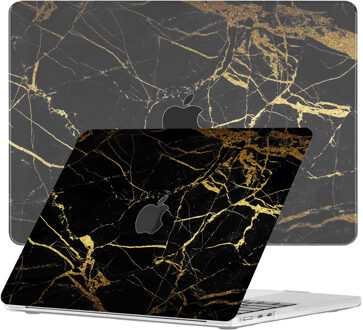 Lunso MacBook Air 13 inch (2022-2025) cover hoes - case - Marble Nova Zwart, Goud