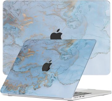 Lunso MacBook Air 13 inch (2022-2026) cover hoes - case - Marble Ariel Blauw, Goud
