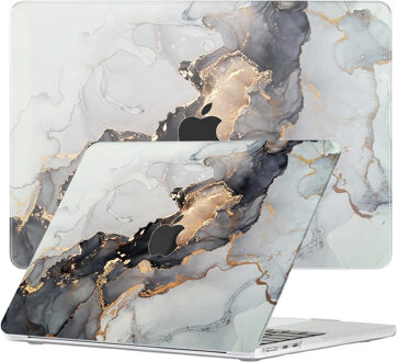 Lunso MacBook Air 13 inch M2/M3 (2022-2024) cover hoes - case - Marble Magnus Zwart, Goud, Grijs