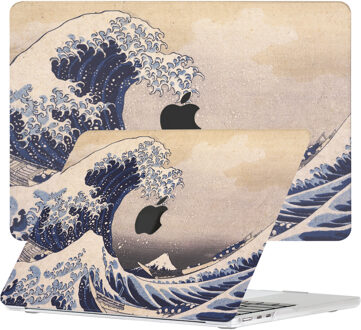 Lunso MacBook Air 15 inch (2023-2025) cover hoes - case - Hokusai's Great Wave Blauw, Wit, Meerdere kleuren