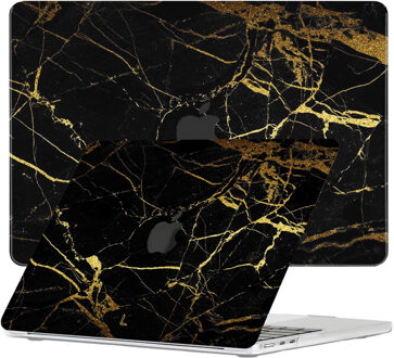 Lunso MacBook Air 15 inch (2023-2025) cover hoes - case - Marble Nova Zwart, Goud