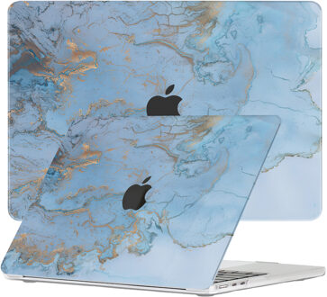 Lunso MacBook Air 15 inch M2/M3 (2023-2024) cover hoes - case - Marble Ariel Blauw, Wit, Goud