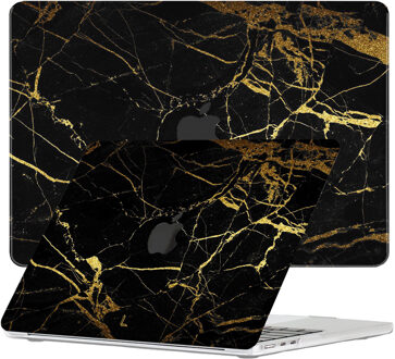 Lunso MacBook Air 15 inch M2/M3 (2023-2024) cover hoes - case - Marble Nova Zwart, Goud