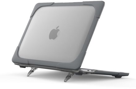 Lunso MacBook Pro 13 inch M2/M3 (2020-2022) Armor cover hoes met pootjes - Grijs Grijs, Transparant