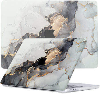 Lunso MacBook Pro 14 inch (2021-2023) cover hoes - case - Marble Magnus Zwart, Goud, Grijs, Meerdere kleuren