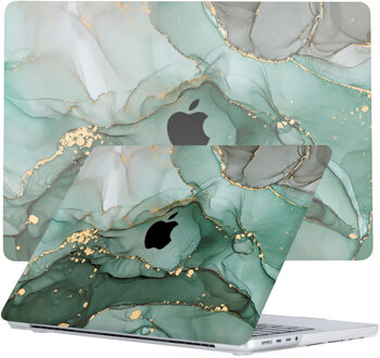 Lunso MacBook Pro 14 inch (2021-2026) cover hoes - case - Green Maeve Goud, Groen, Grijs
