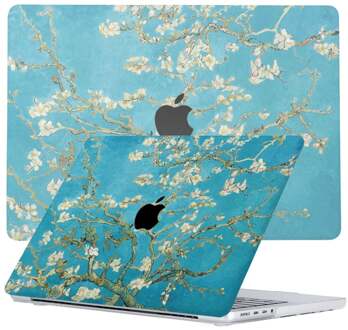 Lunso MacBook Pro 14 inch (2021-2026) cover hoes - case - Van Gogh Amandelbloesem Blauw, Wit, Groen, Meerdere kleuren