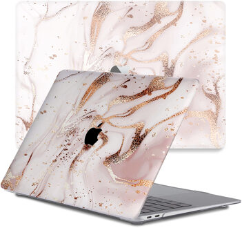 Lunso MacBook Pro 15 inch (2016-2020) cover hoes - case - Marble Vera Wit, Goud, Roze