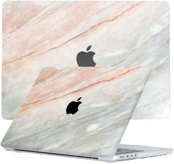 Lunso MacBook Pro 16 inch (2021-2024) cover hoes - case - Marble Aiden Blauw, Roze, Grijs