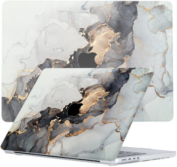 Lunso MacBook Pro 16 inch (2021-2024) cover hoes - case - Marble Magnus Zwart, Goud, Grijs