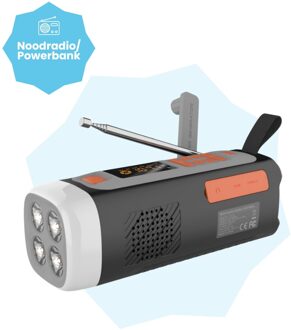Lunso Noodradio met solar - Bluetooth speaker - Zaklamp en dynamo-oplaadfunctie - 4500mAh Zwart, Oranje