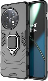 Lunso OnePlus 11 - Armor backcover hoes met ringhouder - Zwart