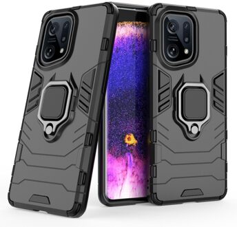 Lunso Oppo Find X5 - Armor backcover hoes met ringhouder - Zwart