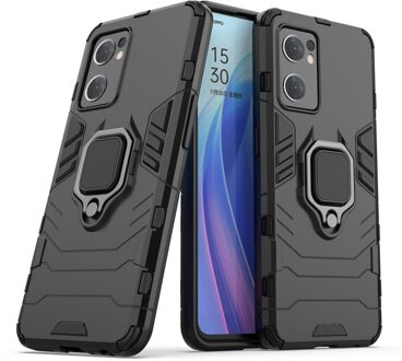 Lunso Oppo Find X5 Lite - Armor backcover hoes met ringhouder - Zwart