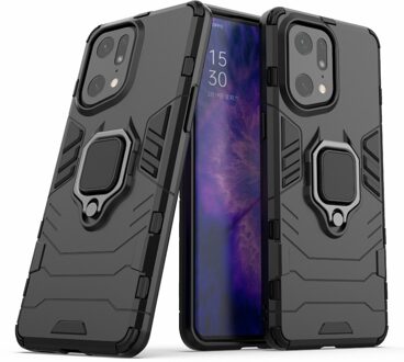 Lunso Oppo Find X5 Pro - Armor backcover hoes met ringhouder - Zwart