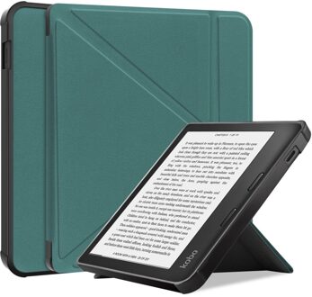 Lunso Origami sleepcover hoes - Kobo Libra 2 (7 inch) - Donkergroen