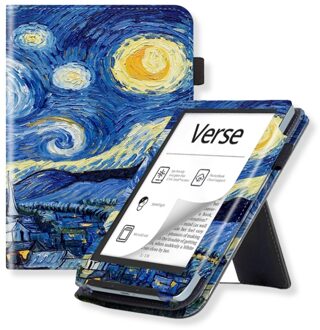 Lunso PocketBook Verse / Verse Pro / Verse Color hoes (6 inch) - Luxe Stand sleepcover - Van Gogh Sterrennacht Blauw, Bruin, Geel, Meerdere kleuren