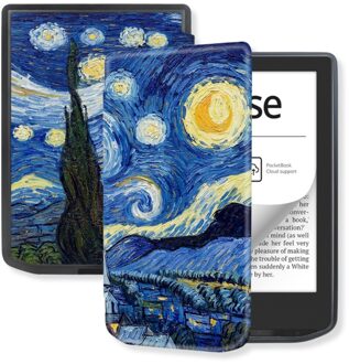 Lunso PocketBook Verse / Verse Pro / Verse Color Slim hard case hoes (6 inch) - sleepcover - Van Gogh Sterrennacht Blauw, Goud