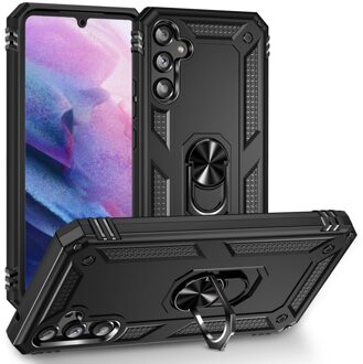 Lunso Samsung Galaxy A34 - Armor backcover hoes met ringhouder - Zwart