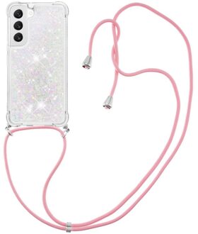 Lunso Samsung Galaxy S23 Plus - Telefoonhoes met koord - Glitter Zilver/Roze