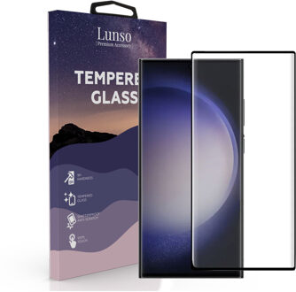 Lunso Samsung Galaxy S23 Ultra - Gehard Beschermglas - Full Cover Screenprotector - Black Edge Wit