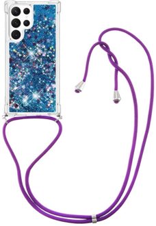 Lunso Samsung Galaxy S23 Ultra - Telefoonhoes met koord - Glitter Blauw
