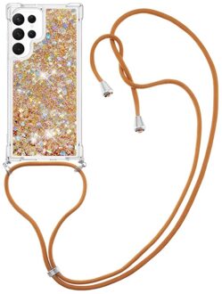 Lunso Samsung Galaxy S23 Ultra - Telefoonhoes met koord - Glitter Goud