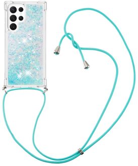 Lunso Samsung Galaxy S23 Ultra - Telefoonhoes met koord - Glitter Lichtblauw