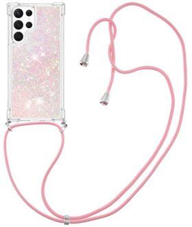 Lunso Samsung Galaxy S23 Ultra - Telefoonhoes met koord - Glitter Lichtroze