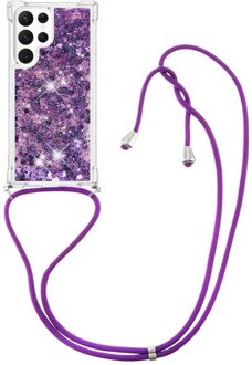 Lunso Samsung Galaxy S23 Ultra - Telefoonhoes met koord - Glitter Paars