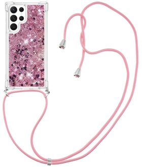 Lunso Samsung Galaxy S23 Ultra - Telefoonhoes met koord - Glitter Rose Roze