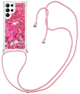 Lunso Samsung Galaxy S23 Ultra - Telefoonhoes met koord - Glitter Roze