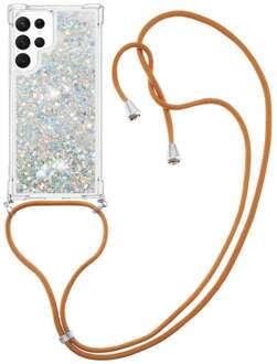 Lunso Samsung Galaxy S23 Ultra - Telefoonhoes met koord - Glitter Zilver