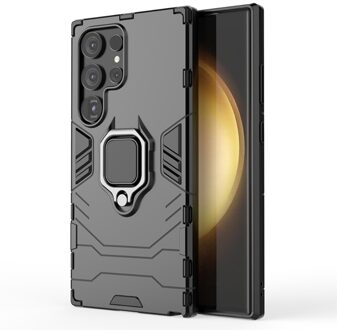 Lunso Samsung Galaxy S24 Ultra - Armor backcover hoes met ringhouder - Zwart