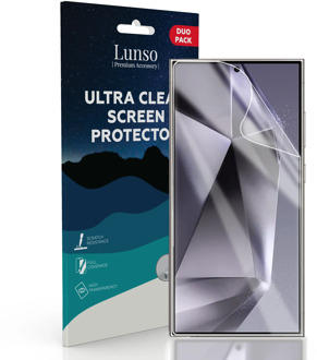 Lunso Samsung Galaxy S24 Ultra Duo Pack (2 stuks) Beschermfolie - Full Cover Screenprotector Wit