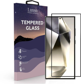 Lunso Samsung Galaxy S24 Ultra Gehard Beschermglas - Full Cover Screenprotector - Black Edge Wit