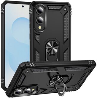 Lunso Samsung Galaxy S25 Edge hoesje - Armor backcover met ringhouder - Zwart