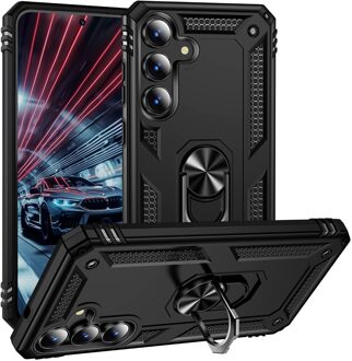 Lunso Samsung Galaxy S25 FE hoesje - Armor backcover met ringhouder - Zwart