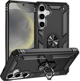 Lunso Samsung Galaxy S25 Plus hoesje - Armor backcover met ringhouder - Zwart