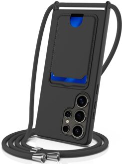 Lunso Samsung Galaxy S25 Ultra - Telefoonhoes met koord en kaarthouder - Zwart