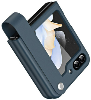 Lunso Samsung Galaxy Z Flip 7 FE / Z Flip6 Leren hoes met band - strap case - Donkerblauw