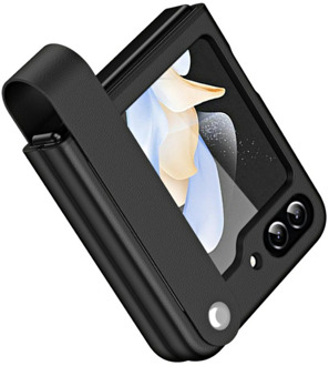 Lunso Samsung Galaxy Z Flip 7 FE / Z Flip6 Leren hoes met band - strap case - Zwart