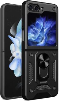 Lunso Samsung Galaxy Z Flip5 - Armor backcover hoes met ringhouder - Zwart